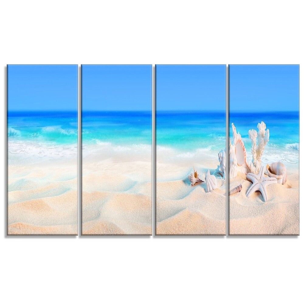 Designart Seashells on Seashore-Beach and Shore Photo Canvas Print-48x28 4 Piece